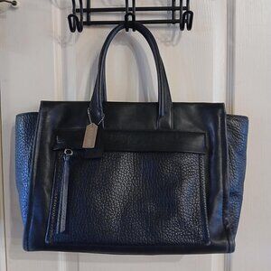Coach Riley Carryall Bleecker & Pebbled Black Leather Silver Tag Shoulder Bag